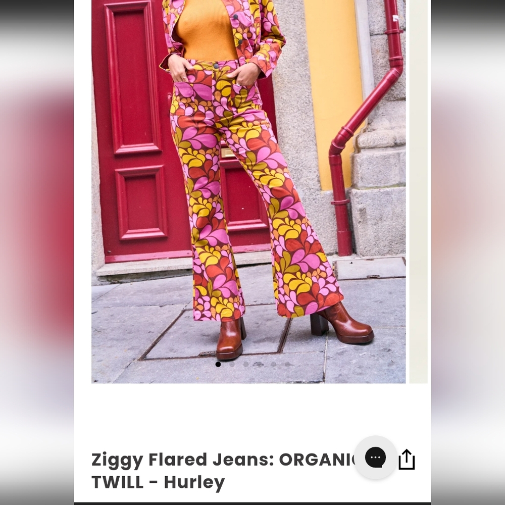 Lucy and Yak Ziggy Flared Jeans 28 UK10 Organic Twill Trousers Hurley Floral NWT